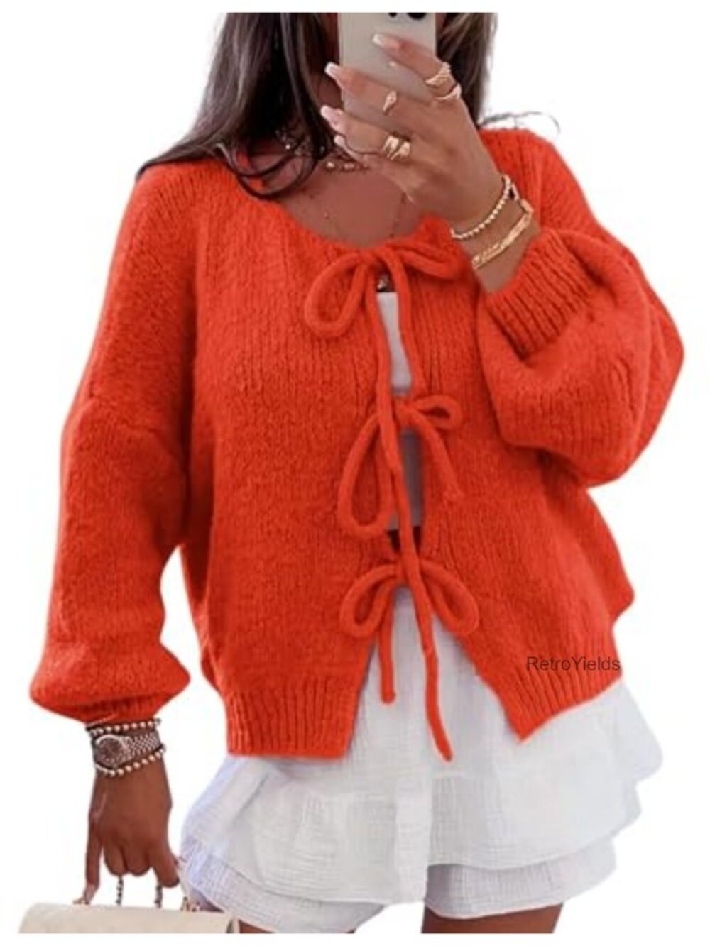 Womens Chunky Cable Knit Bow Tie Front Cardigan Sweater